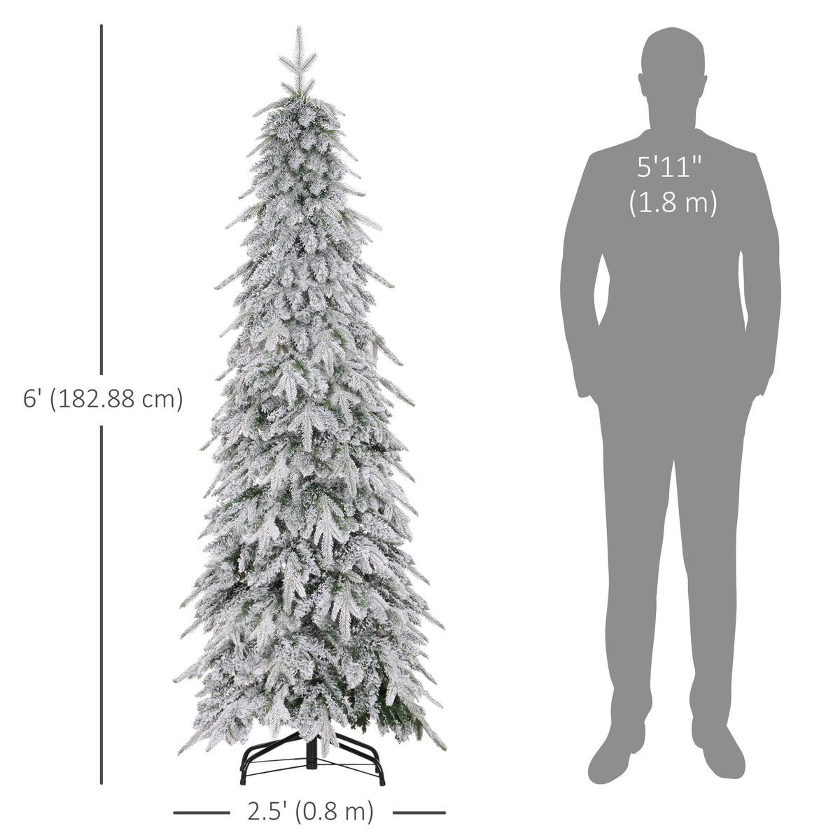 6ft Pencil Flocked Artificial Christmas Tree with 600 Branch Tips, Auto Open and Steel Base, Green – view 2