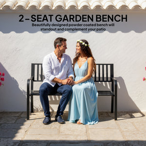 50" Steel Garden Bench Patio Metal Backyard Park Chair Outdoor Seat Furniture, Black