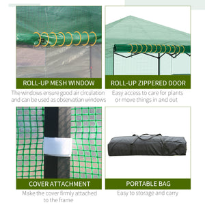 Portable Pop Up Greenhouse, Outdoor Walk-in Hot House with Roll-up Door & 2 Windows, 8' x 6' , Green