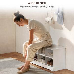 Coat Rack Shoe Bench Set, Entryway Shoe Bench with 8 Storage Cubbies, 4 Hooks for Hallway, Living Room, White