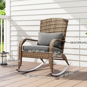 Adirondack Chair, Outdoor Wicker Rocking Chair with High Back, Seat Cushion and Pillow for Porch, Balcony, Cream/Brown