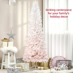 6ft Pencil Artificial Christmas Tree with Pine Realistic Branches, Auto Open, Pink and White