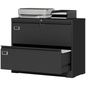Lateral Filing Cabinet with 2 Drawers, Lockable Steel File Cabinet for A4/Letter/Legal Size Files, Black
