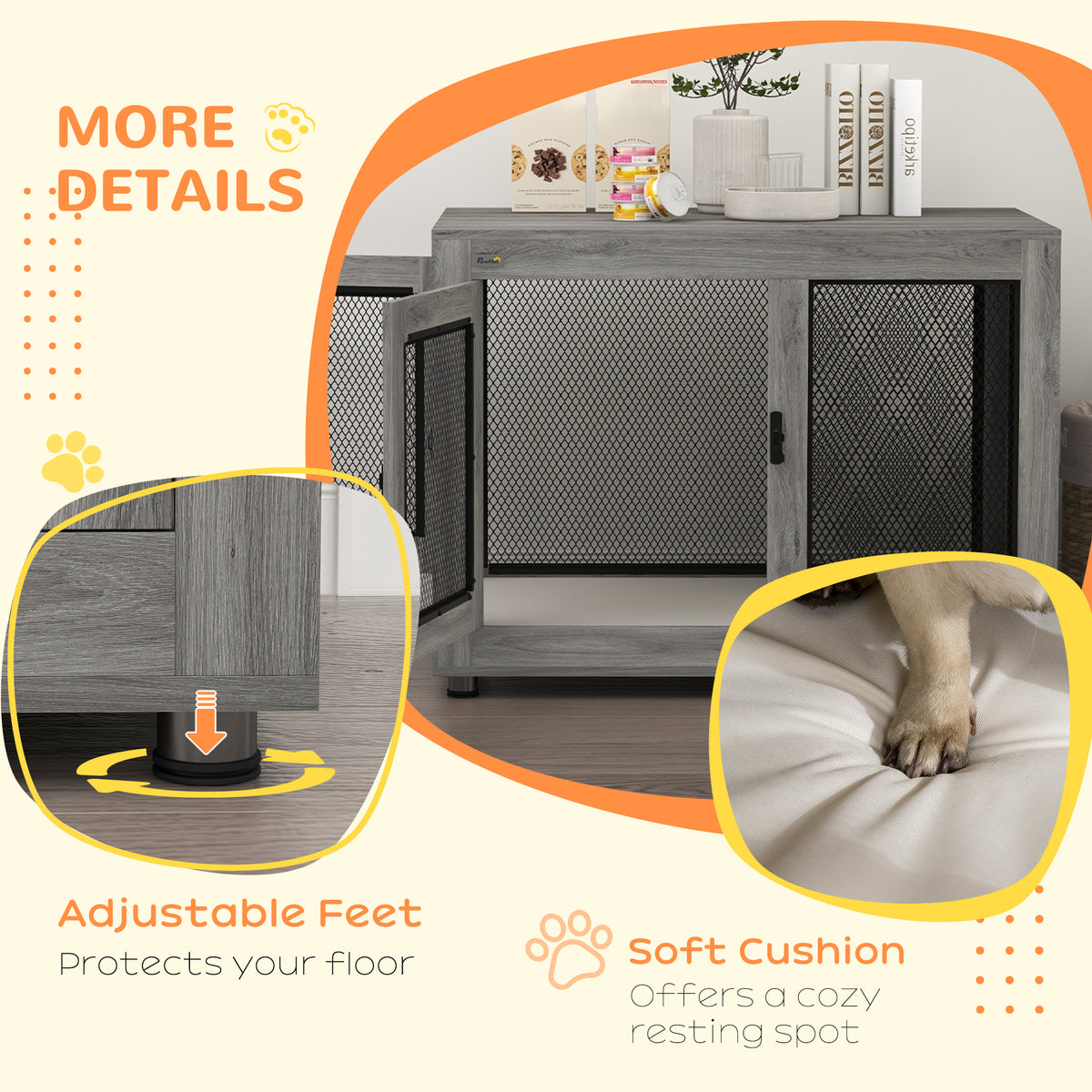 Pet Crate End Table with Water-resistant Cushion or Large Medium Dogs, Black – view 20