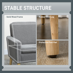 Fabric Accent Chair, Modern Upholstered Armchair with Wood Legs and Wide Padded Seat, Grey