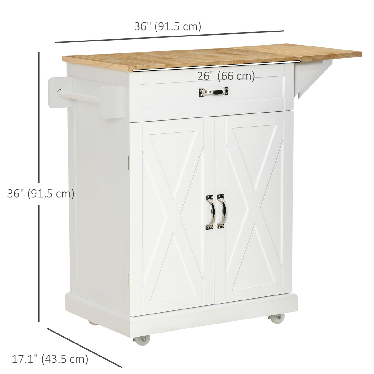 Foldable Kitchen Island with Storage Drawer, Farmhouse Rolling Utility Cart on Wheels with Drop-Leaf Wood – view 9