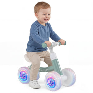 Baby Balance Bike with Adjustable Handlebar and Seat with Lighting Wheels-Green view 4