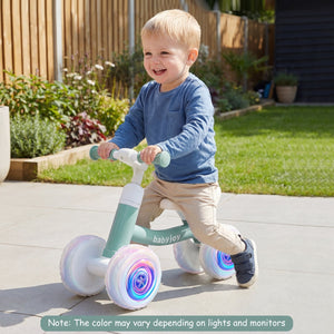 Baby Balance Bike with Adjustable Handlebar and Seat with Lighting Wheels-Green view 2