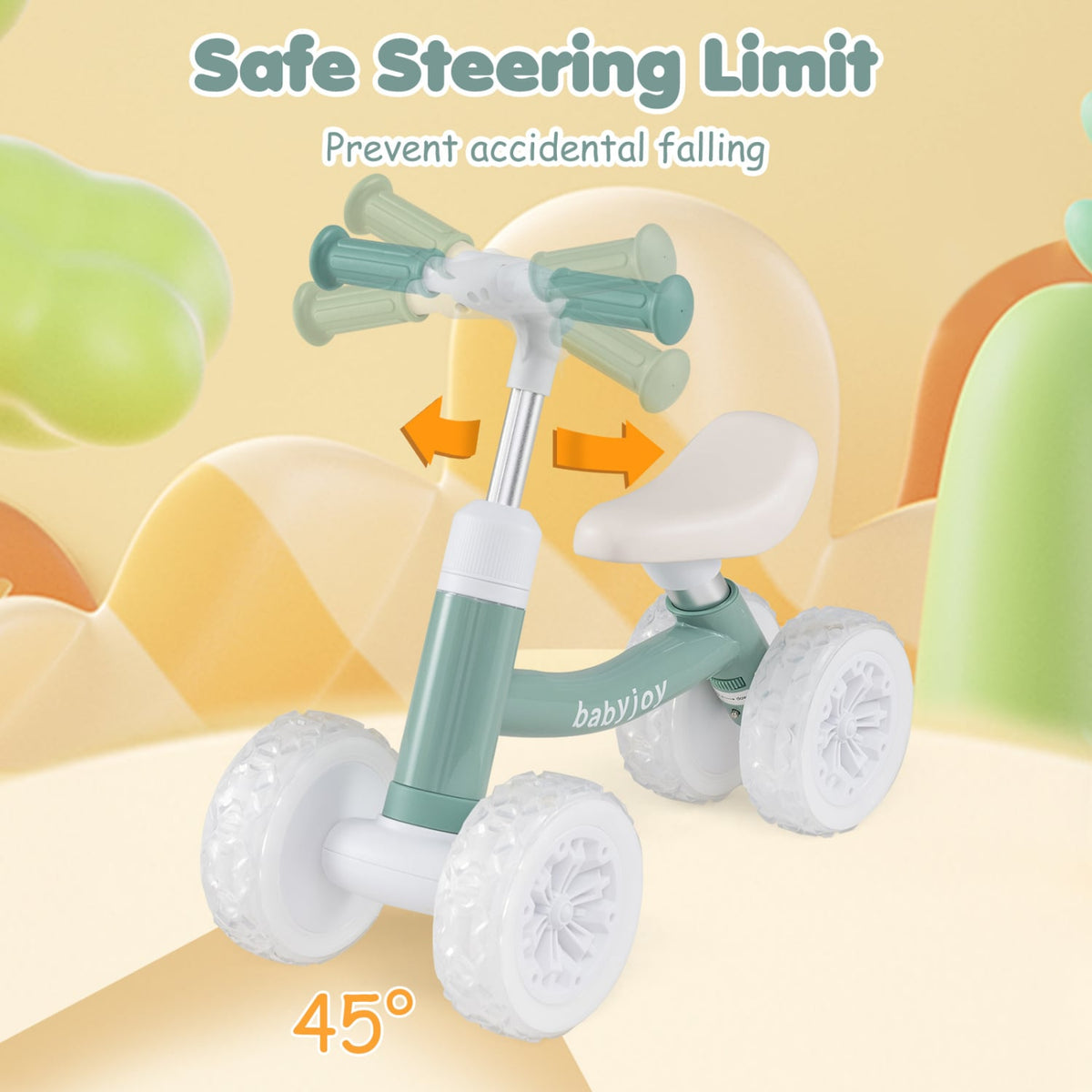 Baby Balance Bike with Adjustable Handlebar and Seat with Lighting Wheels-Green view 7