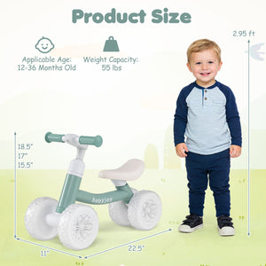 Baby Balance Bike with Adjustable Handlebar and Seat with Lighting Wheels-Green view 5