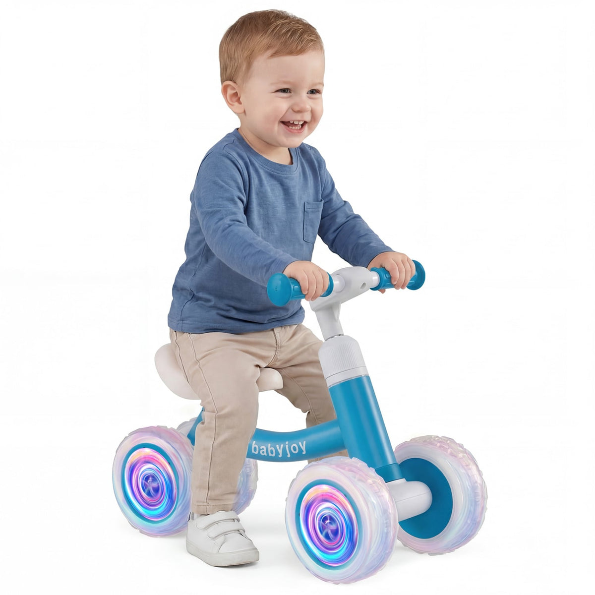 Baby Balance Bike with Adjustable Handlebar and Seat with Lighting Wheels-Blue view 4