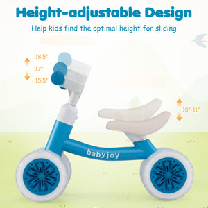 Baby Balance Bike with Adjustable Handlebar and Seat with Lighting Wheels-Blue view 6