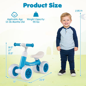 Baby Balance Bike with Adjustable Handlebar and Seat with Lighting Wheels-Blue view 5