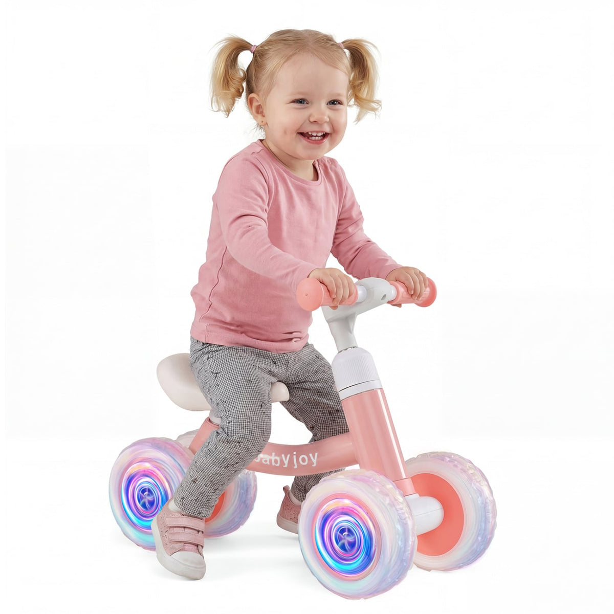 Baby Balance Bike with Adjustable Handlebar and Seat with Lighting Wheels-Pink view 4