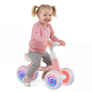 Baby Balance Bike with Adjustable Handlebar and Seat with Lighting Wheels-Pink view 4