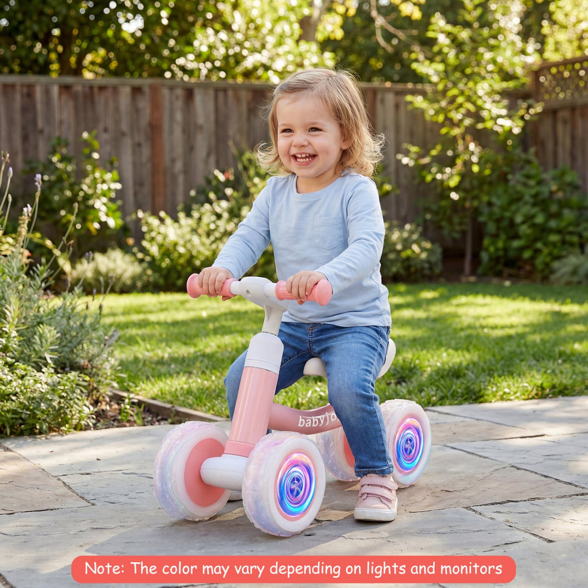 Baby Balance Bike with Adjustable Handlebar and Seat with Lighting Wheels-Pink view 3