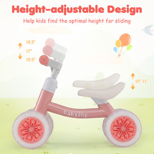 Baby Balance Bike with Adjustable Handlebar and Seat with Lighting Wheels-Pink view 6
