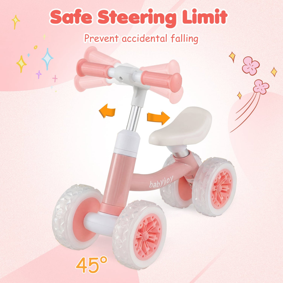 Baby Balance Bike with Adjustable Handlebar and Seat with Lighting Wheels-Pink view 7