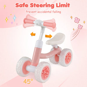 Baby Balance Bike with Adjustable Handlebar and Seat with Lighting Wheels-Pink view 7