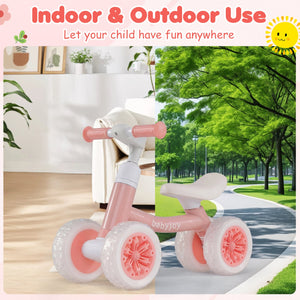 Baby Balance Bike with Adjustable Handlebar and Seat with Lighting Wheels-Pink view 9