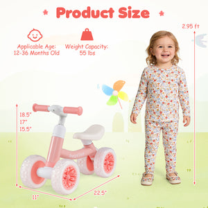 Baby Balance Bike with Adjustable Handlebar and Seat with Lighting Wheels-Pink view 5
