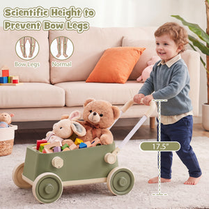 Baby Push Walker with Wheels and Foldable Handlebar and Storage Basket-Green view 7
