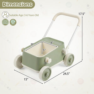 Baby Push Walker with Wheels and Foldable Handlebar and Storage Basket-Green view 5