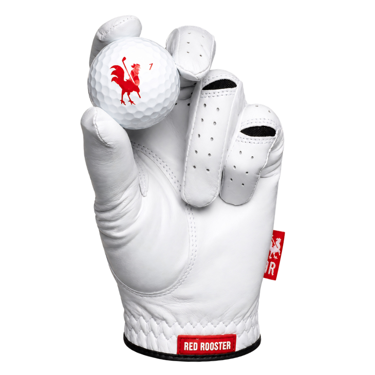The Cape - Red Rooster Golf AAA Cabretta Leather Golf Glove, white leather with a black panel