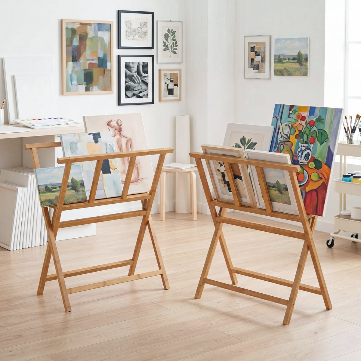 Bamboo Art Print Rack for Canvas Storage and Display-Natrual view 5
