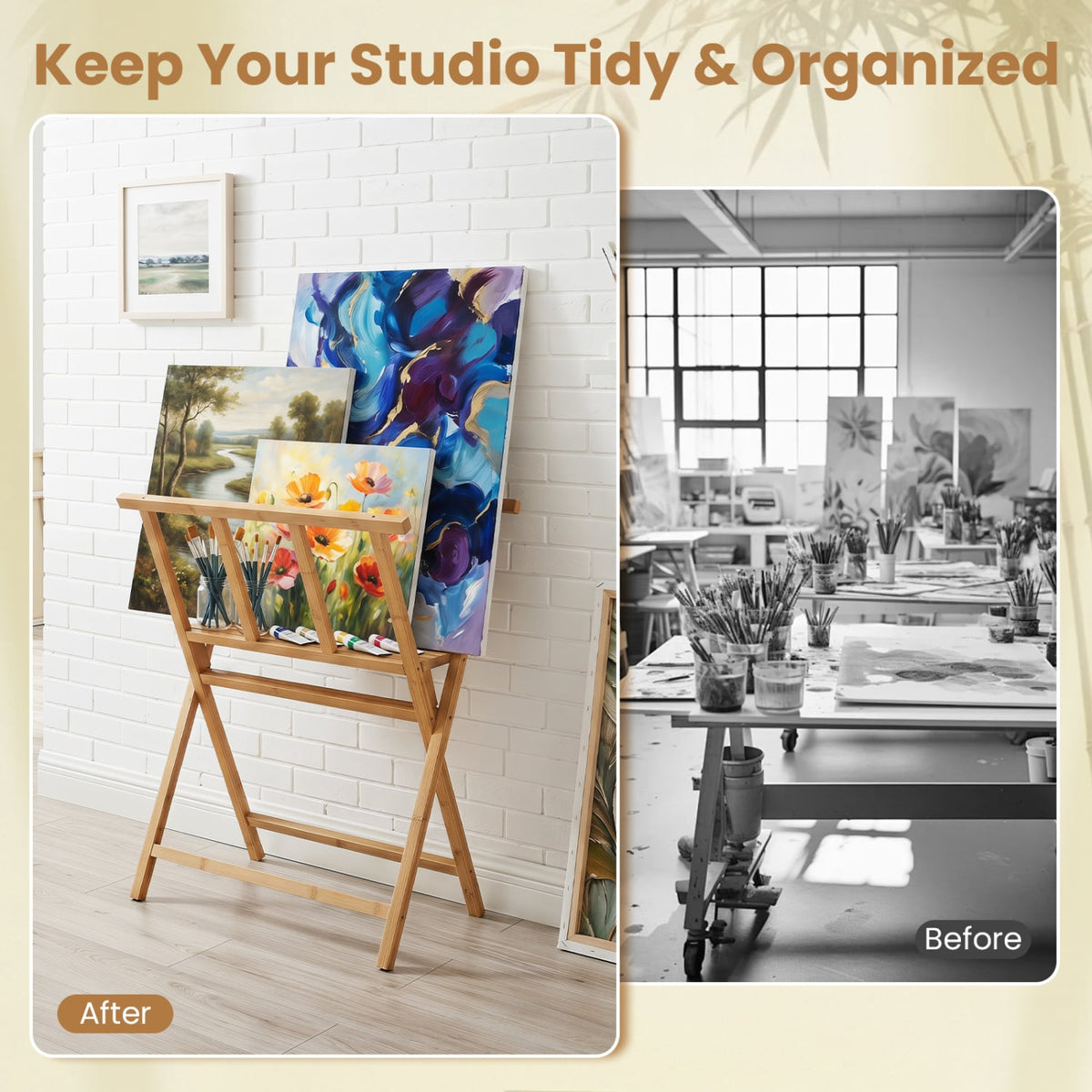 Bamboo Art Print Rack for Canvas Storage and Display-Natrual view 7