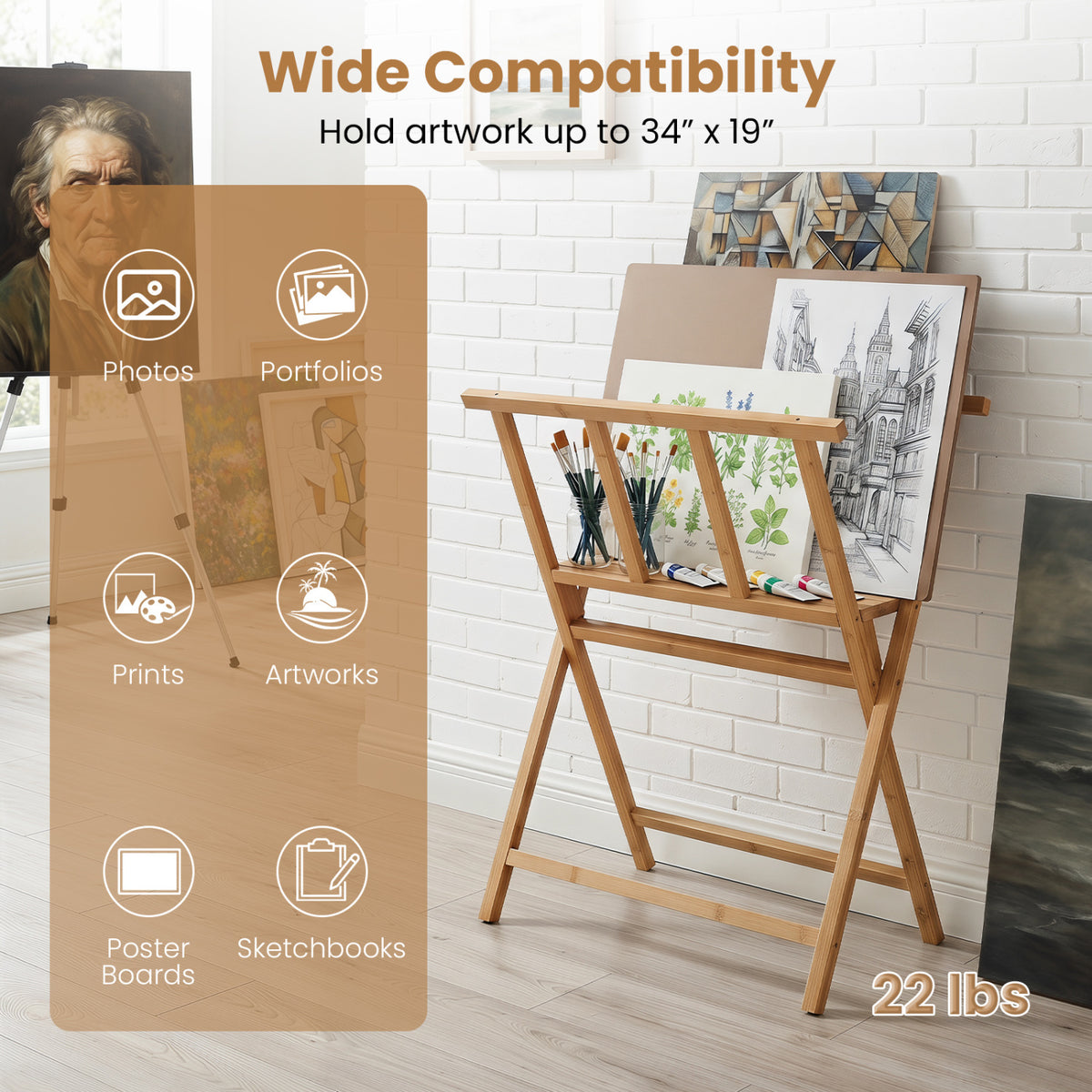 Bamboo Art Print Rack for Canvas Storage and Display-Natrual view 8