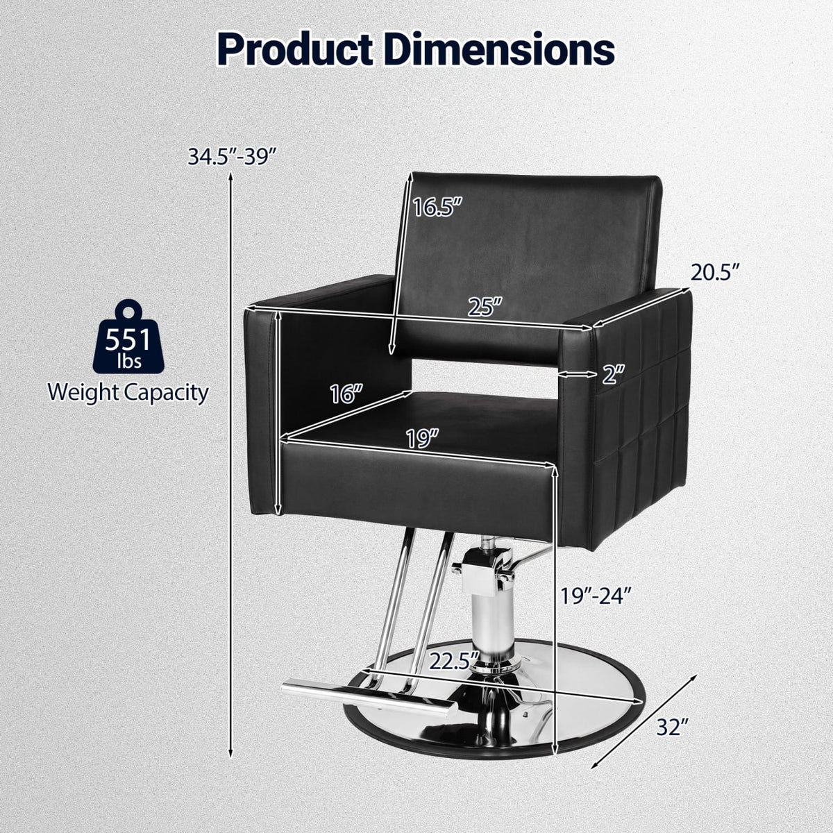 Barber Salon Chair Beauty Styling Chair with Hydraulic Pump and Adjustable Height 360°Swivel Spa Chair-Black view 3