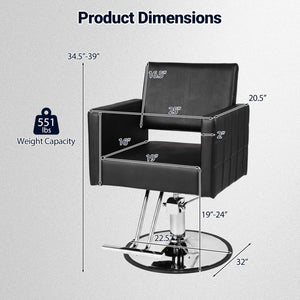 Barber Salon Chair Beauty Styling Chair with Hydraulic Pump and Adjustable Height 360°Swivel Spa Chair-Black view 3