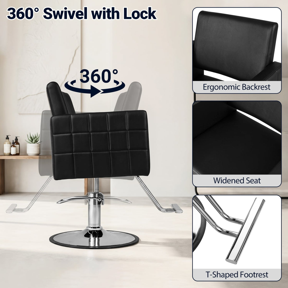 Barber Salon Chair Beauty Styling Chair with Hydraulic Pump and Adjustable Height 360°Swivel Spa Chair-Black view 5