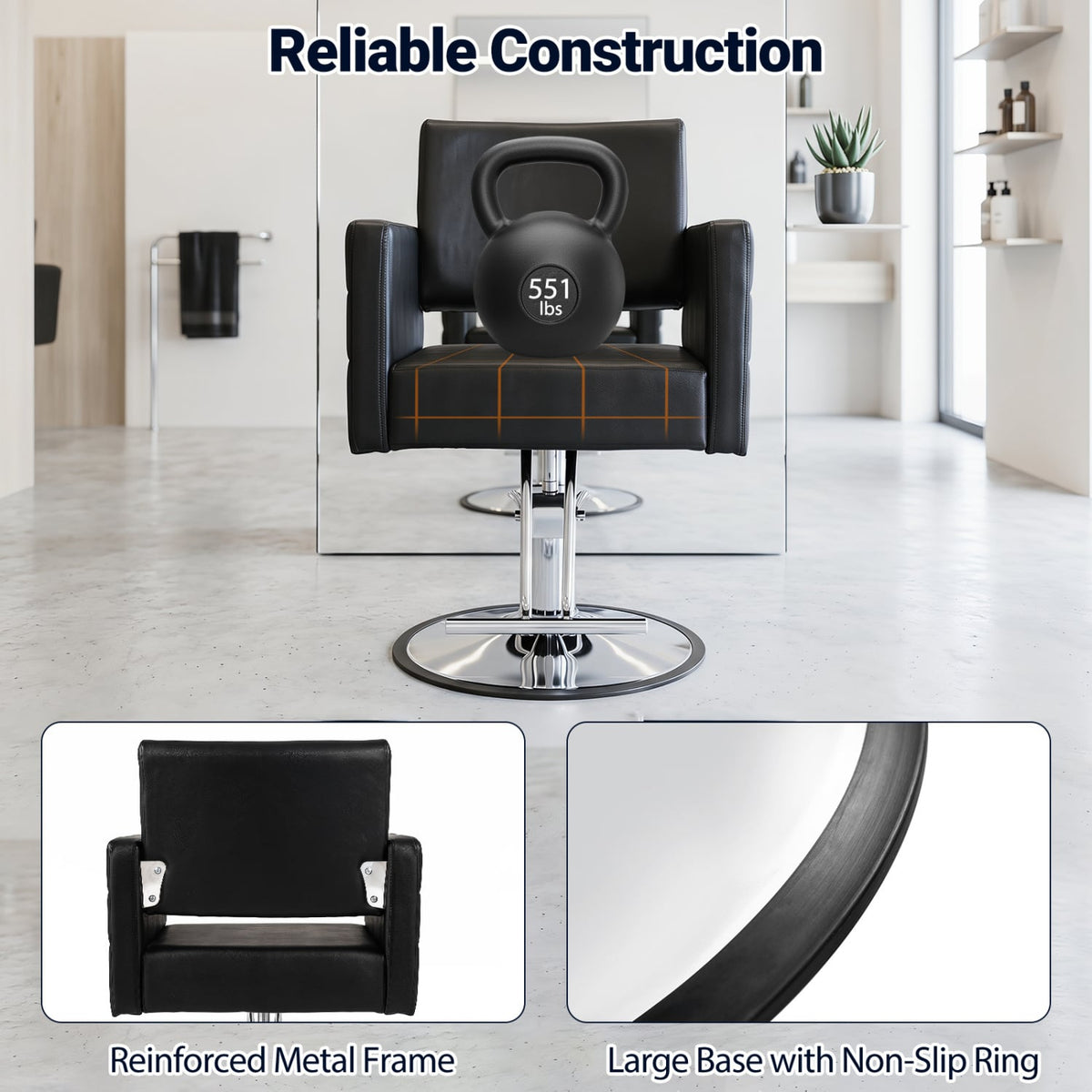Barber Salon Chair Beauty Styling Chair with Hydraulic Pump and Adjustable Height 360°Swivel Spa Chair-Black view 7