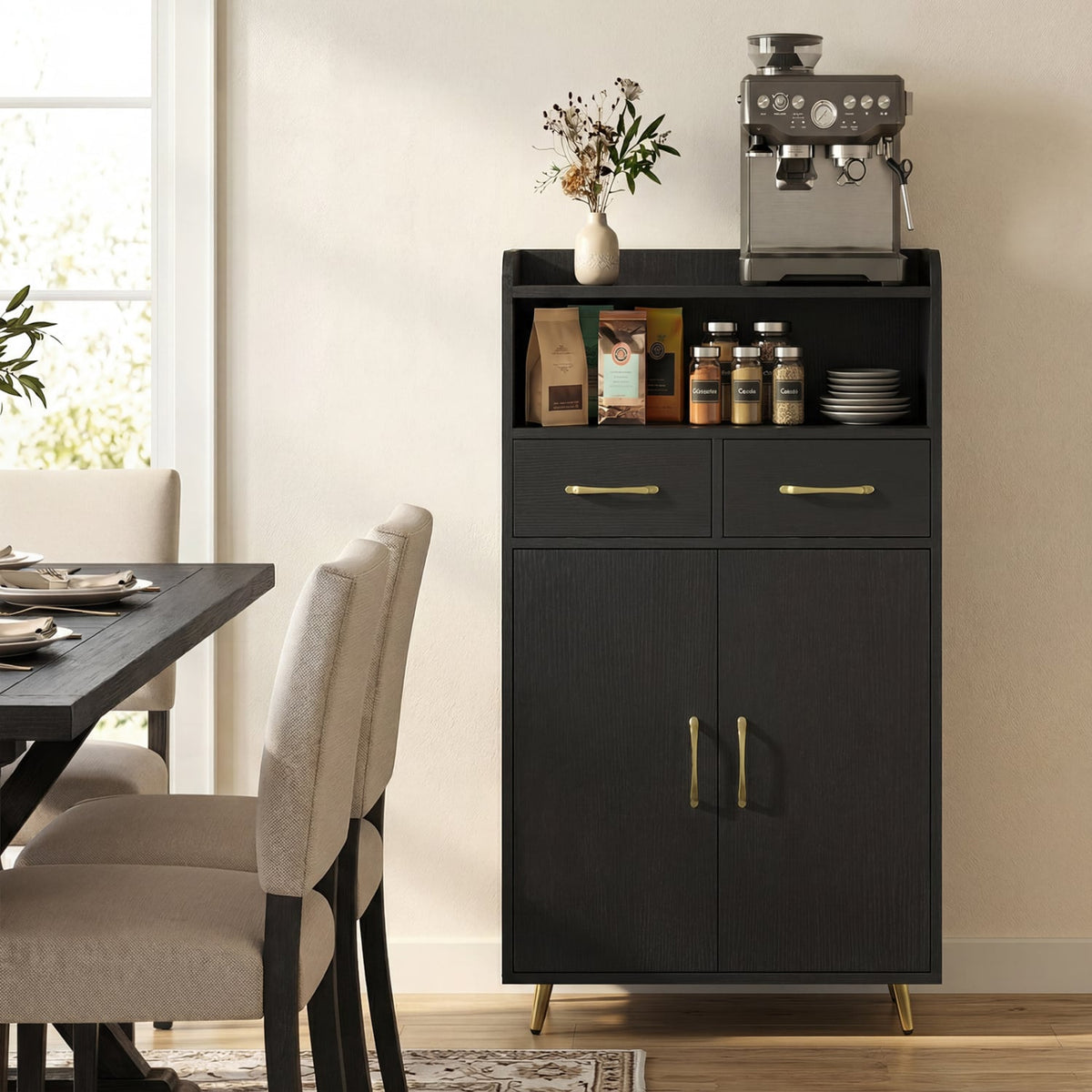 Bathroom Storage Cabinet Freestanding Floor Cabinet with 2 Drawers and 2 Doors-Black view 3