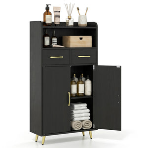 Bathroom Storage Cabinet Freestanding Floor Cabinet with 2 Drawers and 2 Doors-Black view 4