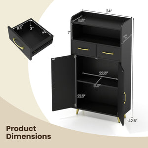 Bathroom Storage Cabinet Freestanding Floor Cabinet with 2 Drawers and 2 Doors-Black view 5