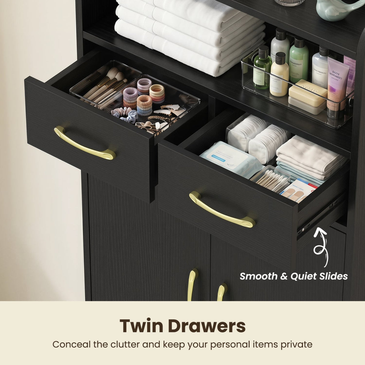 Bathroom Storage Cabinet Freestanding Floor Cabinet with 2 Drawers and 2 Doors-Black view 8
