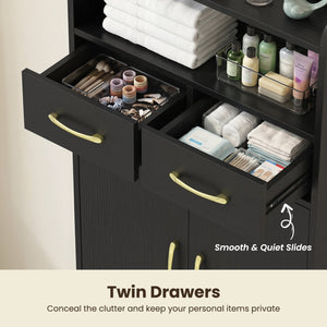 Bathroom Storage Cabinet Freestanding Floor Cabinet with 2 Drawers and 2 Doors-Black view 8