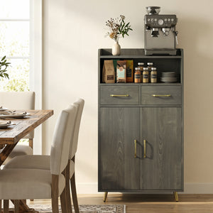 Bathroom Storage Cabinet Freestanding Floor Cabinet with 2 Drawers and 2 Doors-Gray Oak view 3