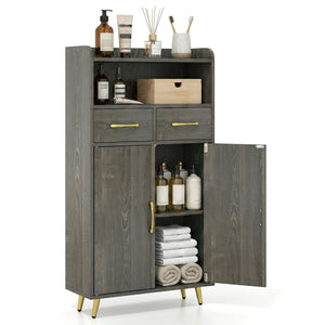 Bathroom Storage Cabinet Freestanding Floor Cabinet with 2 Drawers and 2 Doors-Gray Oak view 4