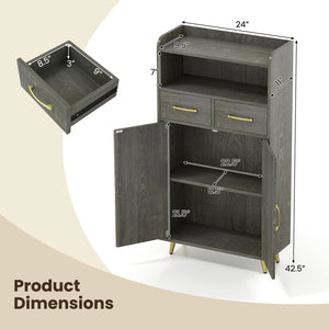 Bathroom Storage Cabinet Freestanding Floor Cabinet with 2 Drawers and 2 Doors-Gray Oak view 5