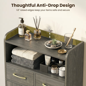 Bathroom Storage Cabinet Freestanding Floor Cabinet with 2 Drawers and 2 Doors-Gray Oak view 7