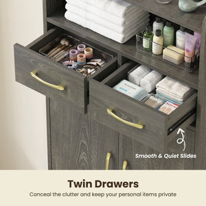Bathroom Storage Cabinet Freestanding Floor Cabinet with 2 Drawers and 2 Doors-Gray Oak view 8