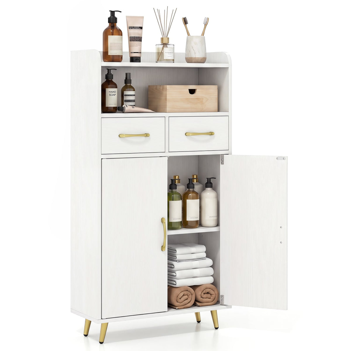 Bathroom Storage Cabinet Freestanding Floor Cabinet with 2 Drawers and 2 Doors-White view 4