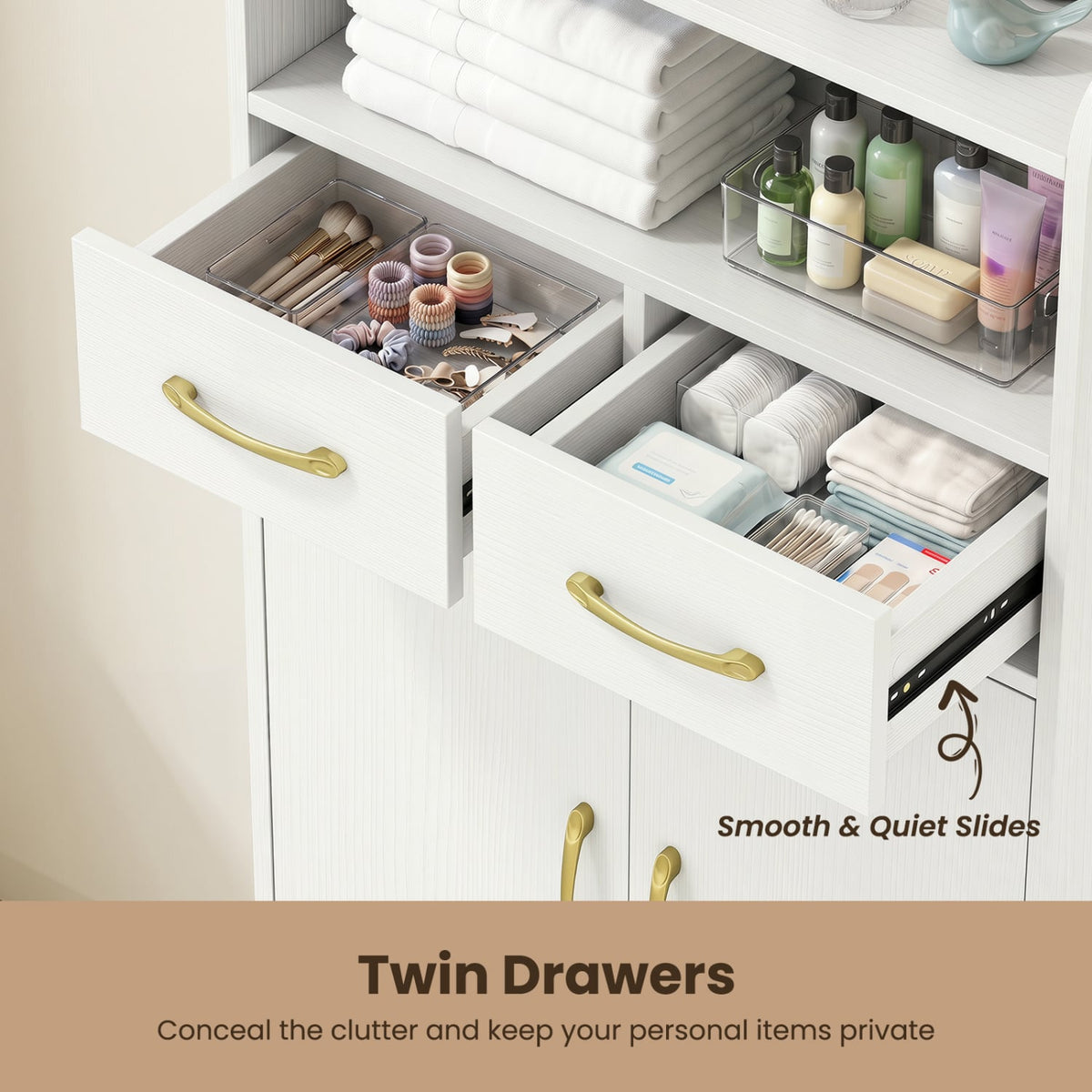 Bathroom Storage Cabinet Freestanding Floor Cabinet with 2 Drawers and 2 Doors-White view 8