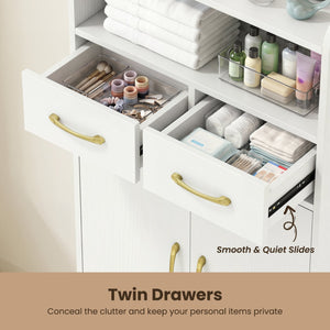 Bathroom Storage Cabinet Freestanding Floor Cabinet with 2 Drawers and 2 Doors-White view 8