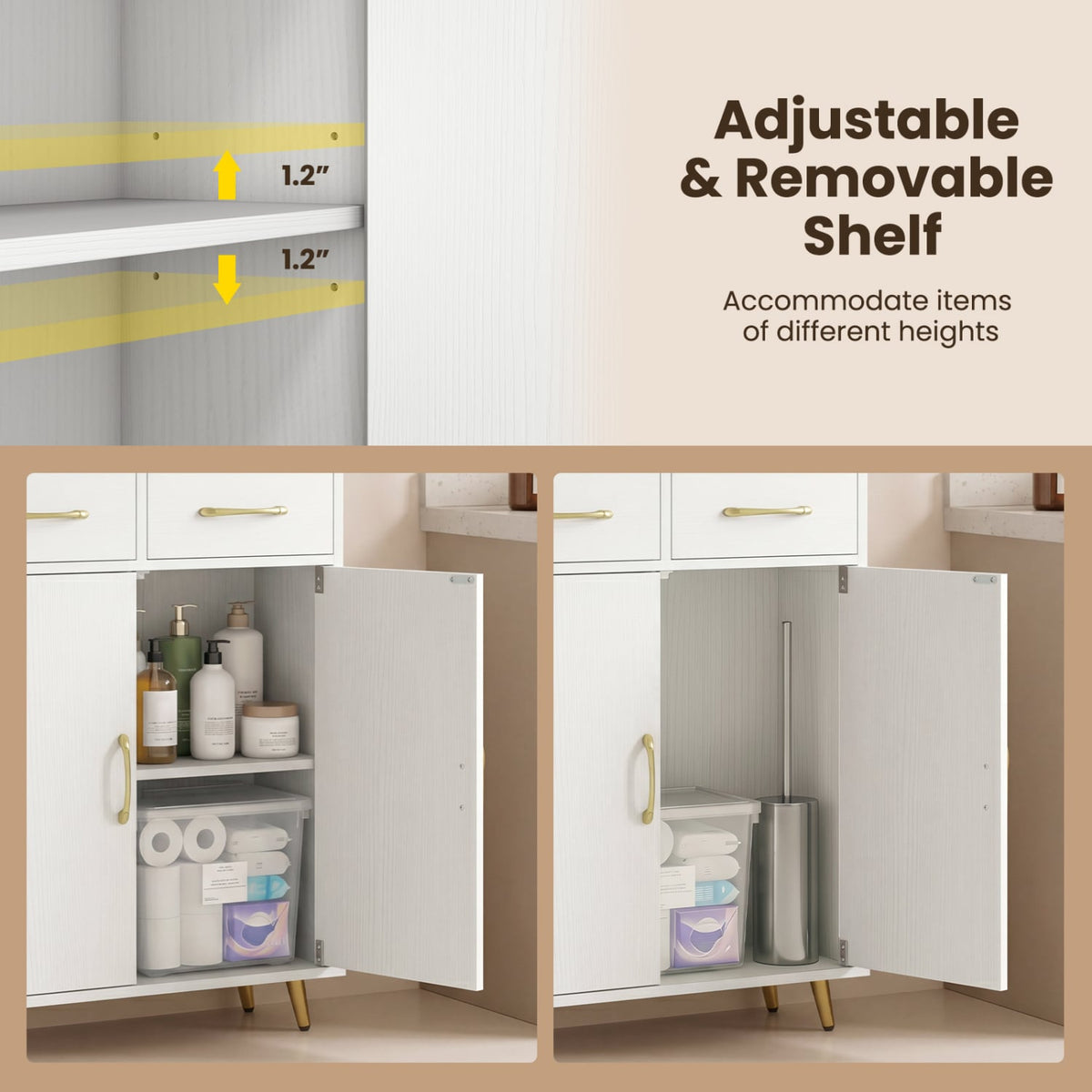 Bathroom Storage Cabinet Freestanding Floor Cabinet with 2 Drawers and 2 Doors-White view 9