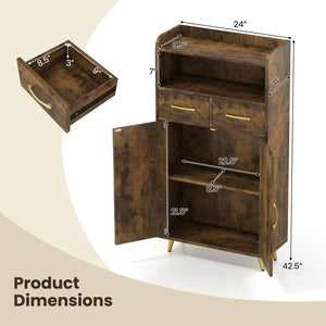 Bathroom Storage Cabinet Freestanding Floor Cabinet with 2 Drawers and 2 Doors-Rustic Brown view 5